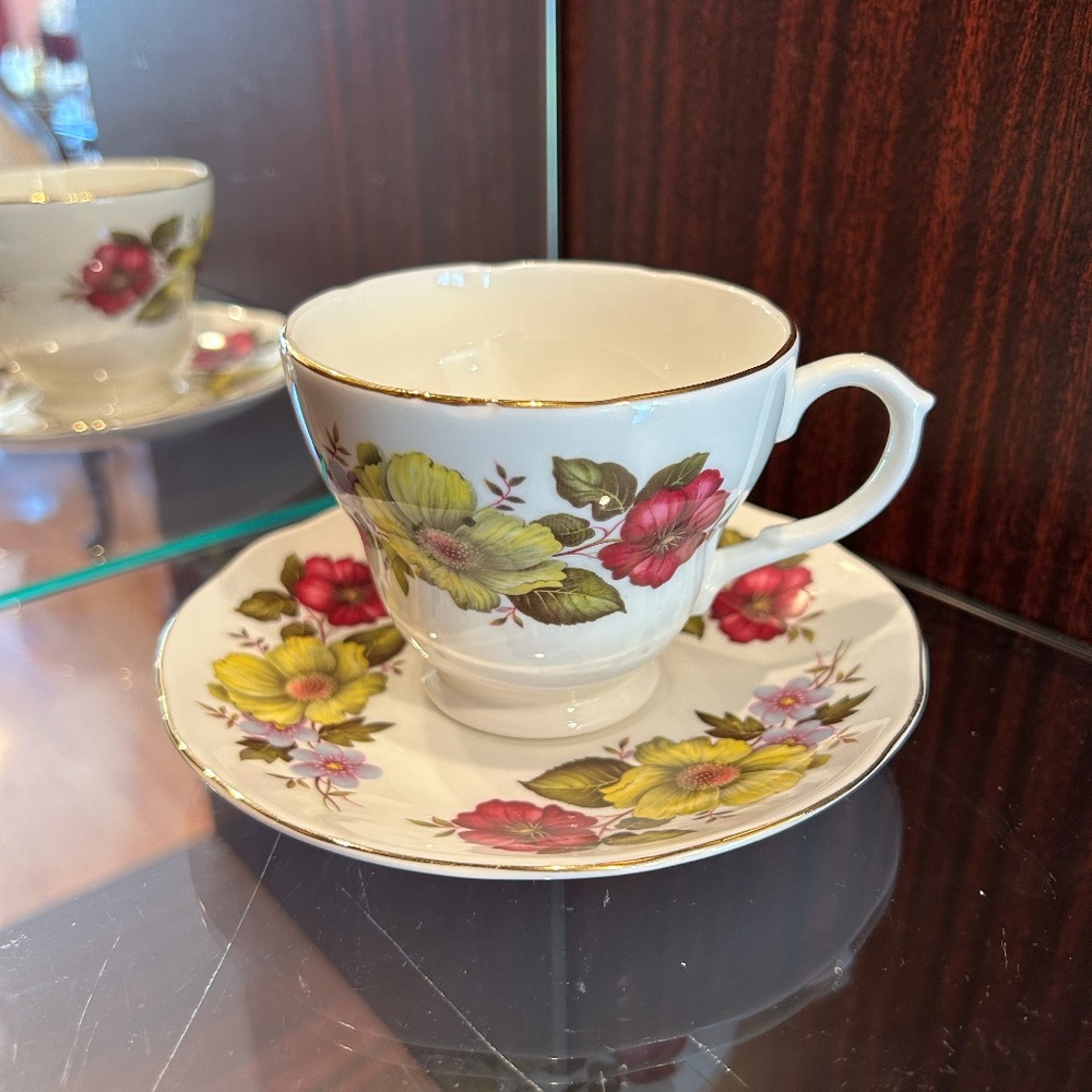 Vintage English Belmont Fine Bone China Teacup 2.75" High and Saucer Floral